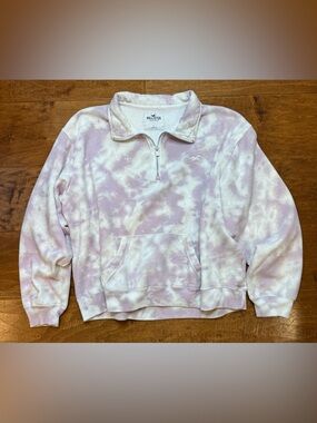 Hollister Tie Dye 1/4 Zip Sweatshirt Purple Gray Size L